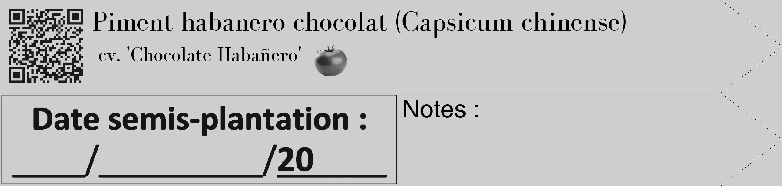 Étiquette de : Capsicum chinense cv. 'Chocolate Habañero' - format c - style noire17_simple_simplebod avec qrcode et comestibilité simplifiée