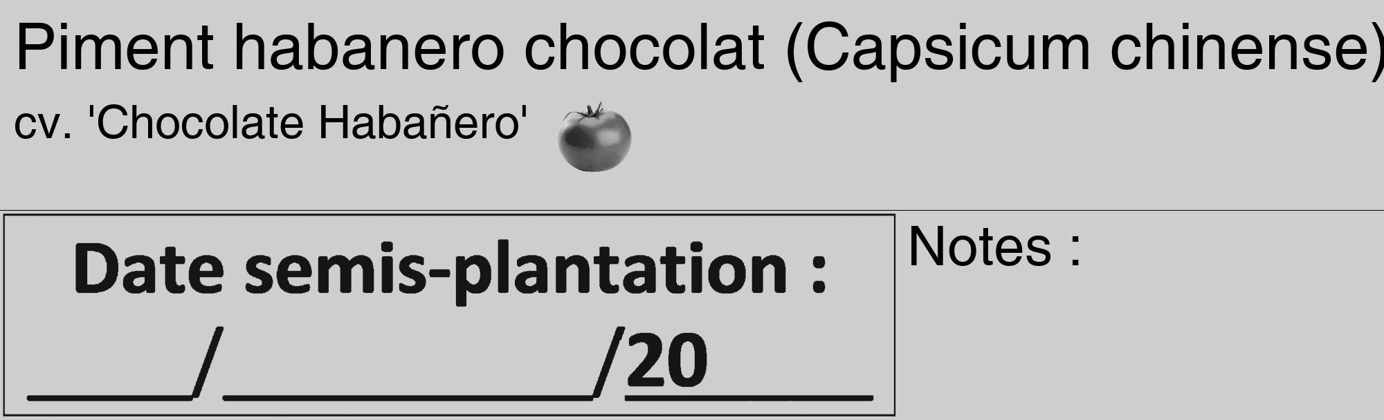 Étiquette de : Capsicum chinense cv. 'Chocolate Habañero' - format c - style noire17basique_basique_basiquehel avec comestibilité simplifiée