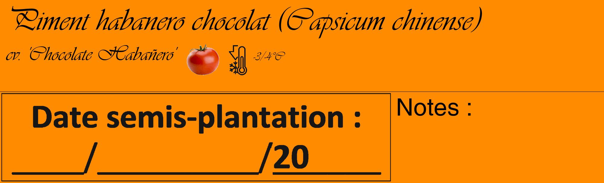 Étiquette de : Capsicum chinense cv. 'Chocolate Habañero' - format c - style noire23_basique_basiqueviv avec comestibilité simplifiée