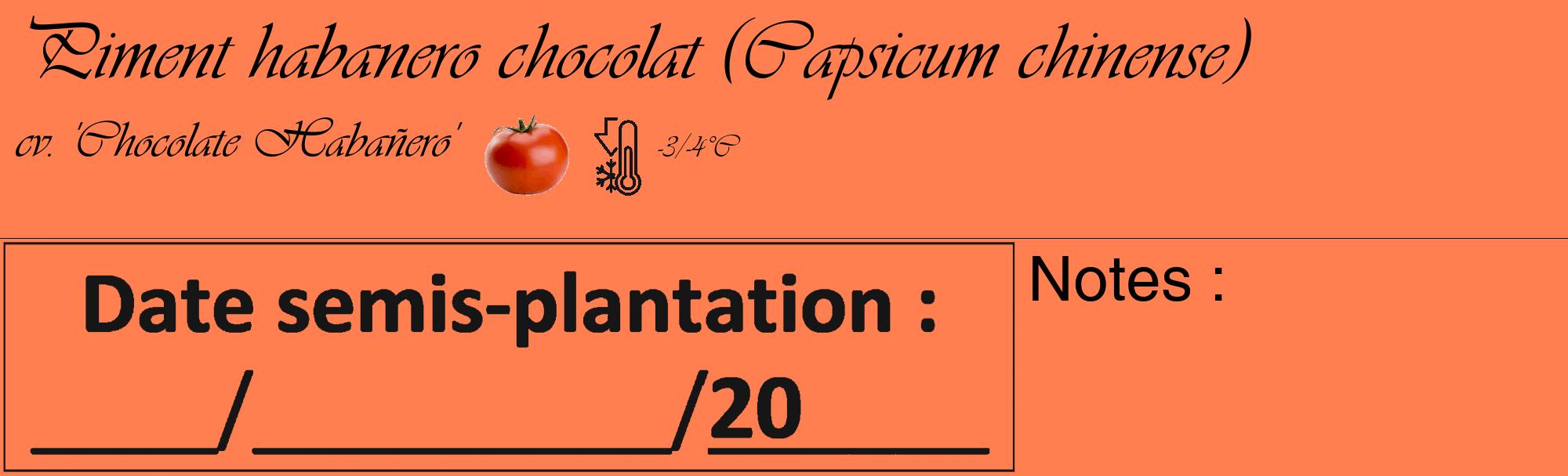 Étiquette de : Capsicum chinense cv. 'Chocolate Habañero' - format c - style noire24_basique_basiqueviv avec comestibilité simplifiée