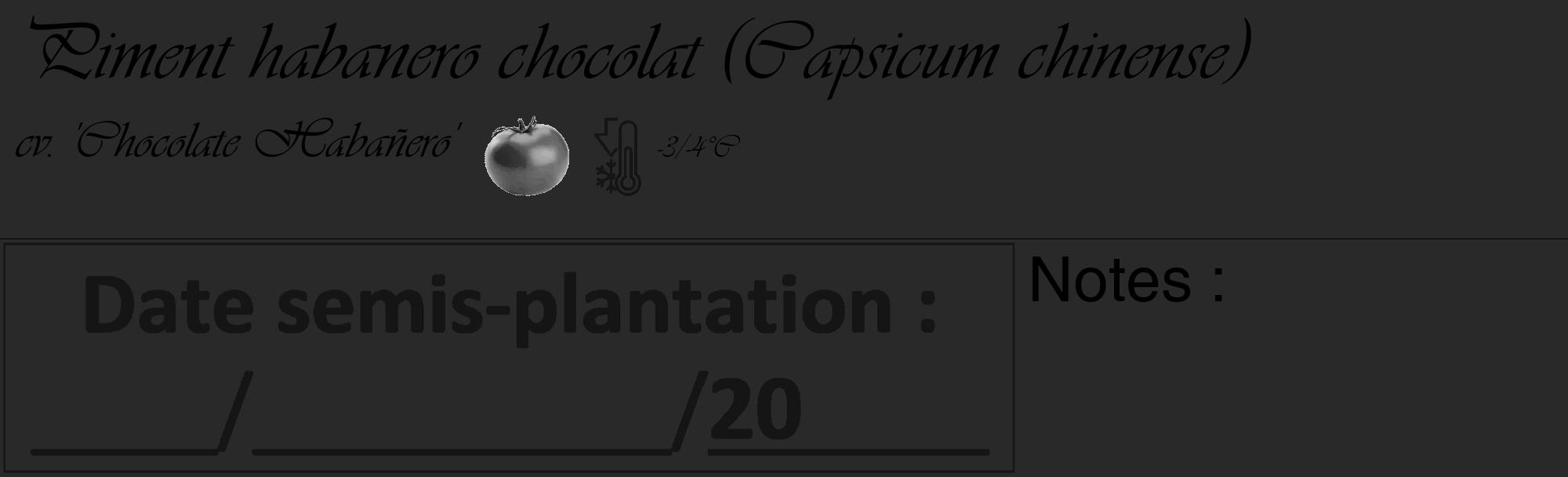 Étiquette de : Capsicum chinense cv. 'Chocolate Habañero' - format c - style noire34_basique_basiqueviv avec comestibilité simplifiée
