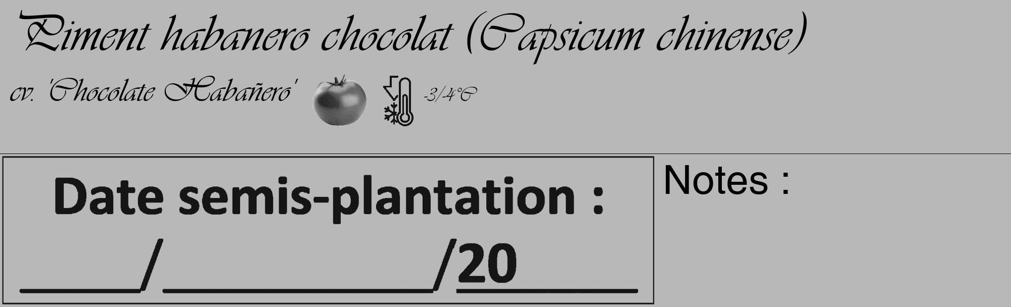 Étiquette de : Capsicum chinense cv. 'Chocolate Habañero' - format c - style noire39_basique_basiqueviv avec comestibilité simplifiée