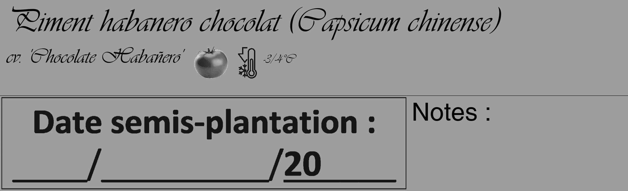 Étiquette de : Capsicum chinense cv. 'Chocolate Habañero' - format c - style noire42_basique_basiqueviv avec comestibilité simplifiée