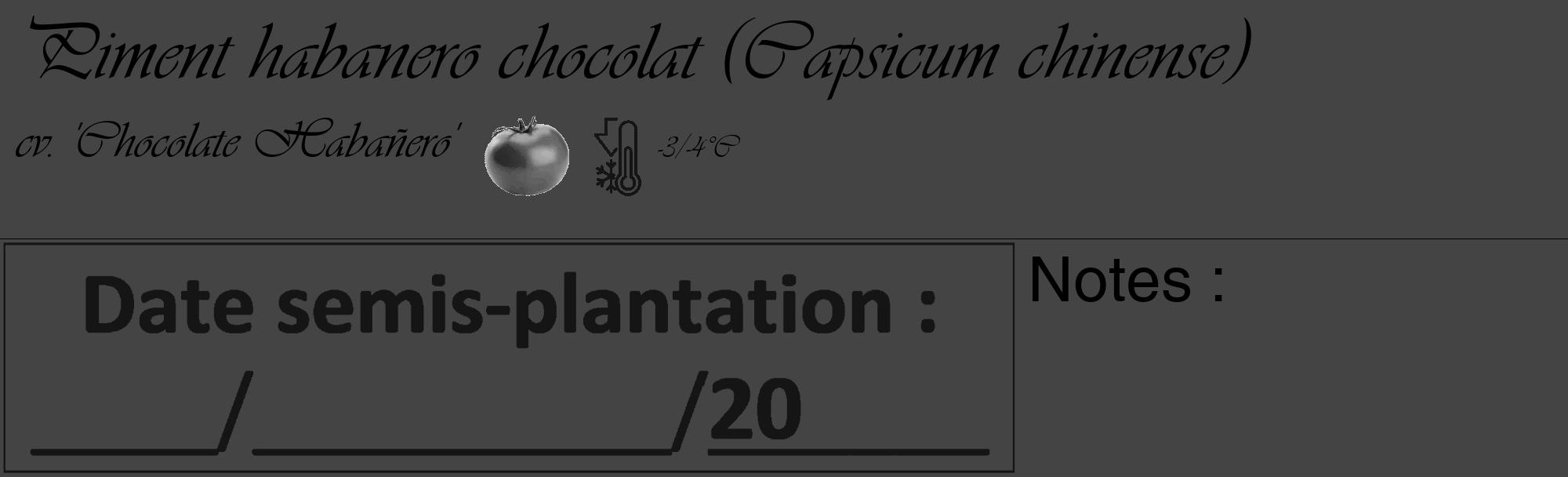 Étiquette de : Capsicum chinense cv. 'Chocolate Habañero' - format c - style noire48_basique_basiqueviv avec comestibilité simplifiée