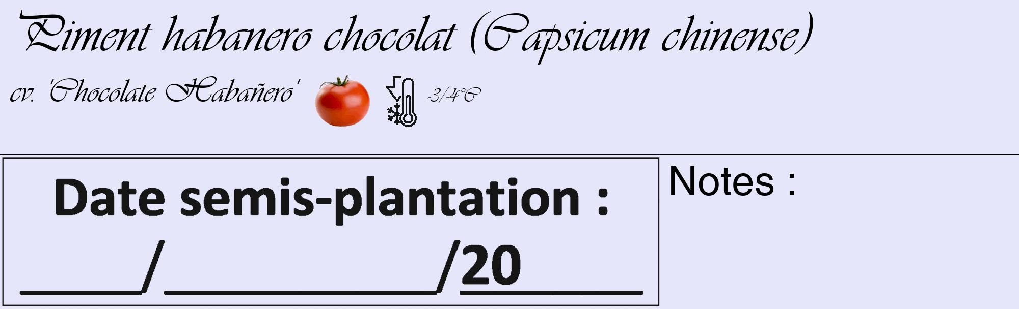 Étiquette de : Capsicum chinense cv. 'Chocolate Habañero' - format c - style noire55_basique_basiqueviv avec comestibilité simplifiée
