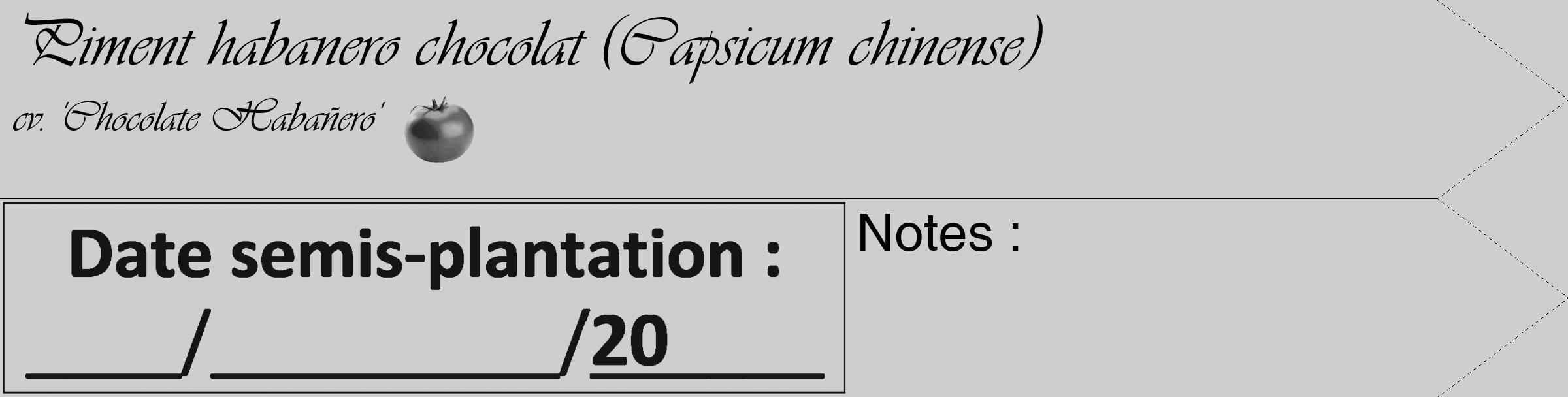 Étiquette de : Capsicum chinense cv. 'Chocolate Habañero' - format c - style noire17simple_basique_basiqueviv avec comestibilité simplifiée