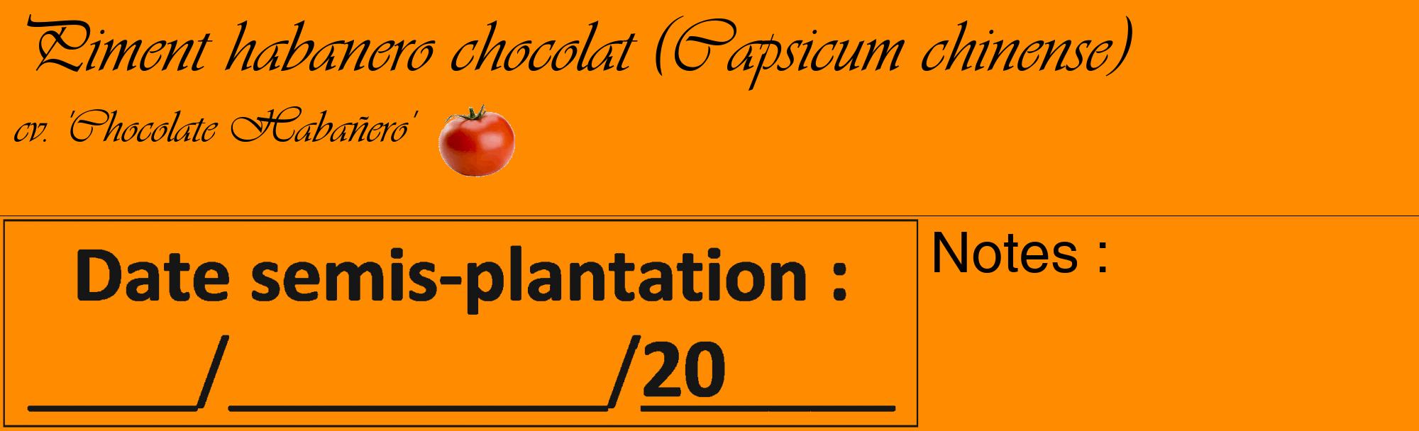 Étiquette de : Capsicum chinense cv. 'Chocolate Habañero' - format c - style noire23_basique_basiqueviv avec comestibilité simplifiée