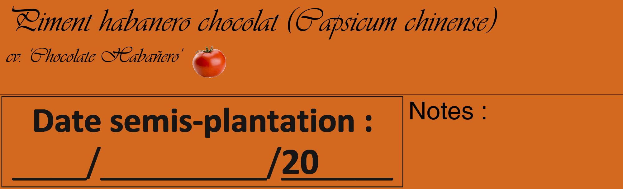 Étiquette de : Capsicum chinense cv. 'Chocolate Habañero' - format c - style noire31_basique_basiqueviv avec comestibilité simplifiée