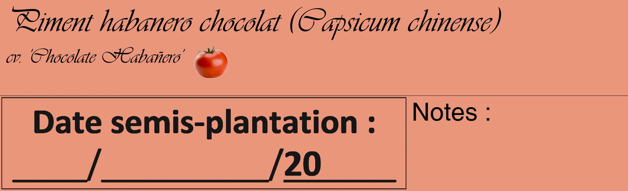 Étiquette de : Capsicum chinense cv. 'Chocolate Habañero' - format c - style noire37_basique_basiqueviv avec comestibilité simplifiée