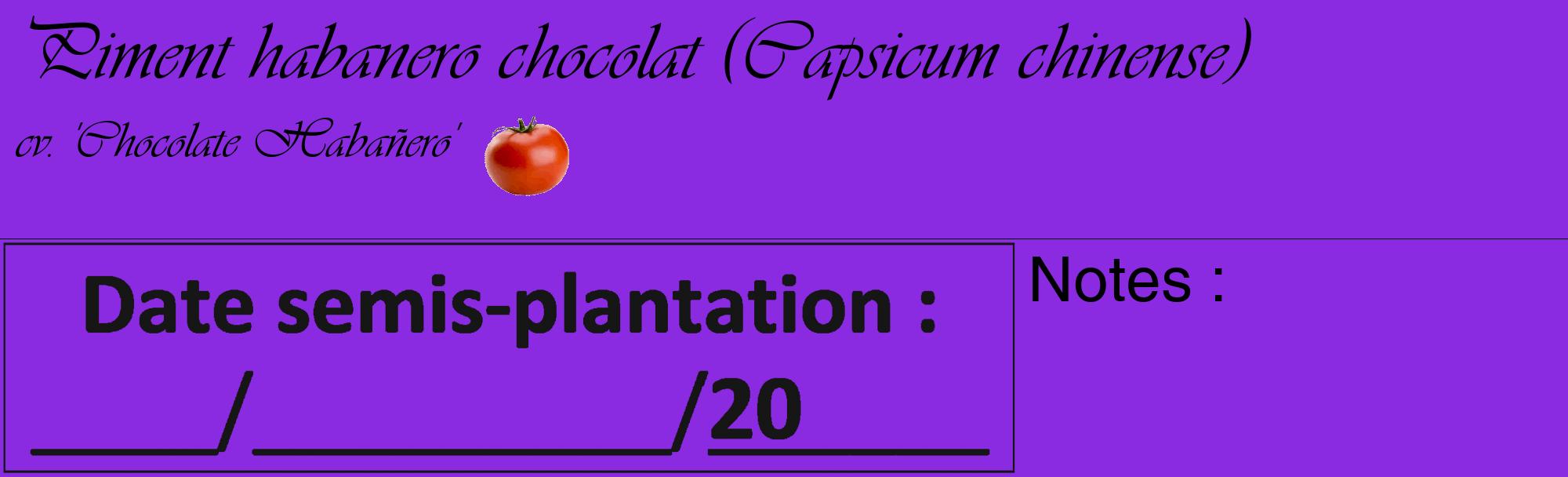 Étiquette de : Capsicum chinense cv. 'Chocolate Habañero' - format c - style noire49_basique_basiqueviv avec comestibilité simplifiée