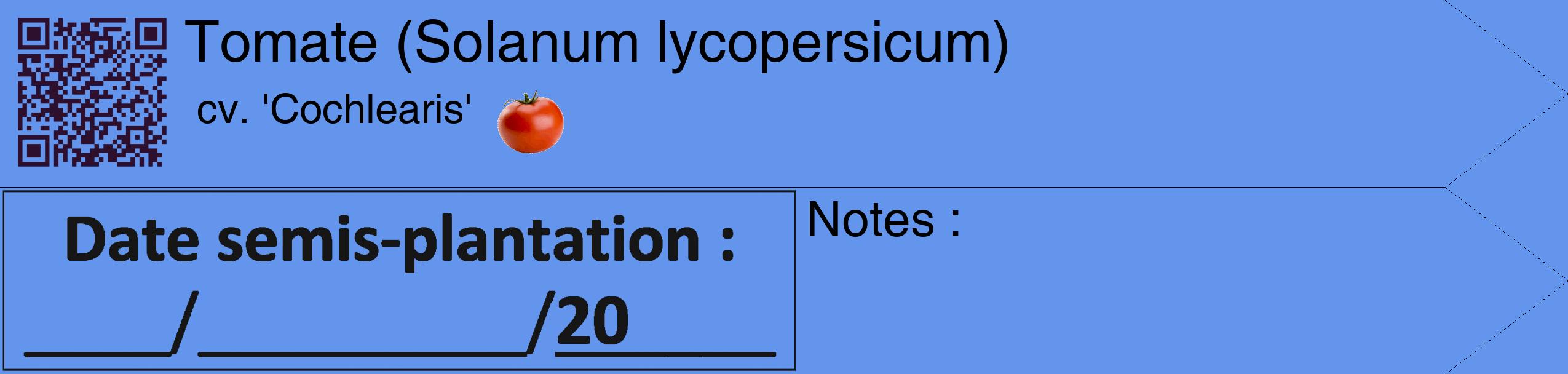 Étiquette de : Solanum lycopersicum cv. 'Cochlearis' - format c - style noire4simple_simple_simplehel avec qrcode et comestibilité simplifiée