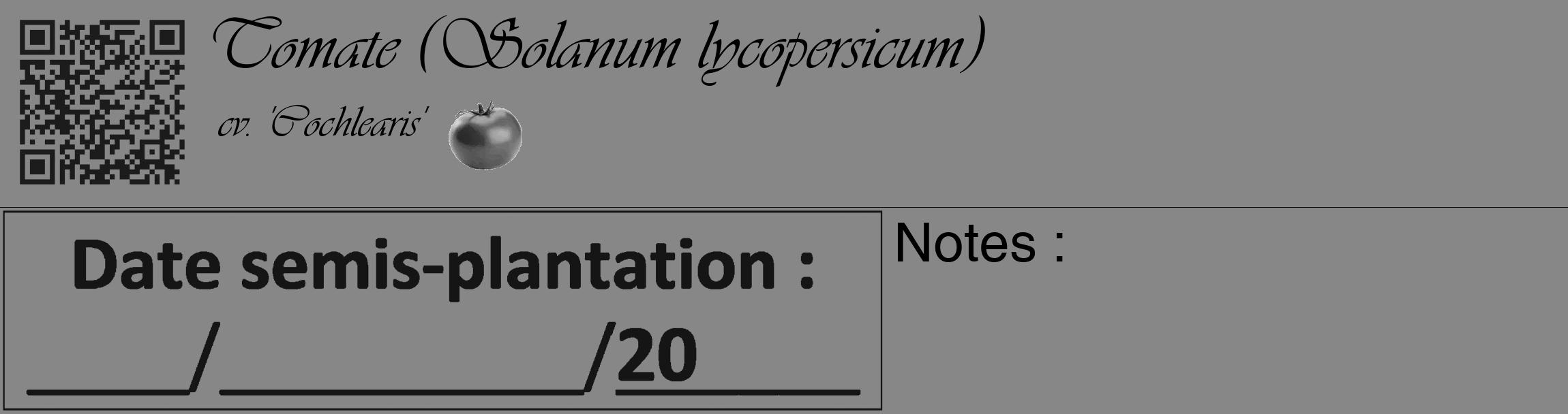Étiquette de : Solanum lycopersicum cv. 'Cochlearis' - format c - style noire12_basique_basiqueviv avec qrcode et comestibilité simplifiée