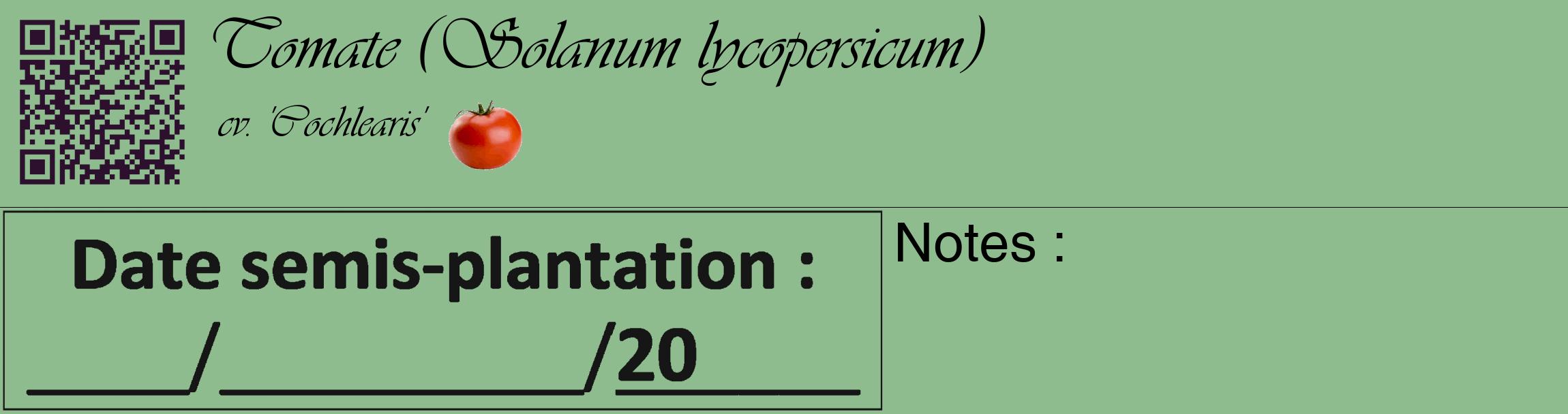 Étiquette de : Solanum lycopersicum cv. 'Cochlearis' - format c - style noire13_basique_basiqueviv avec qrcode et comestibilité simplifiée