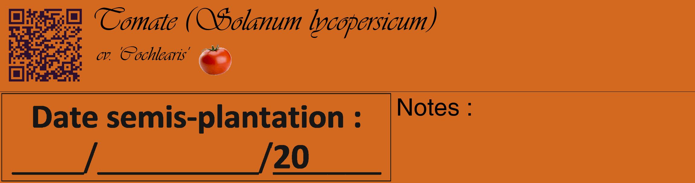 Étiquette de : Solanum lycopersicum cv. 'Cochlearis' - format c - style noire31_basique_basiqueviv avec qrcode et comestibilité simplifiée