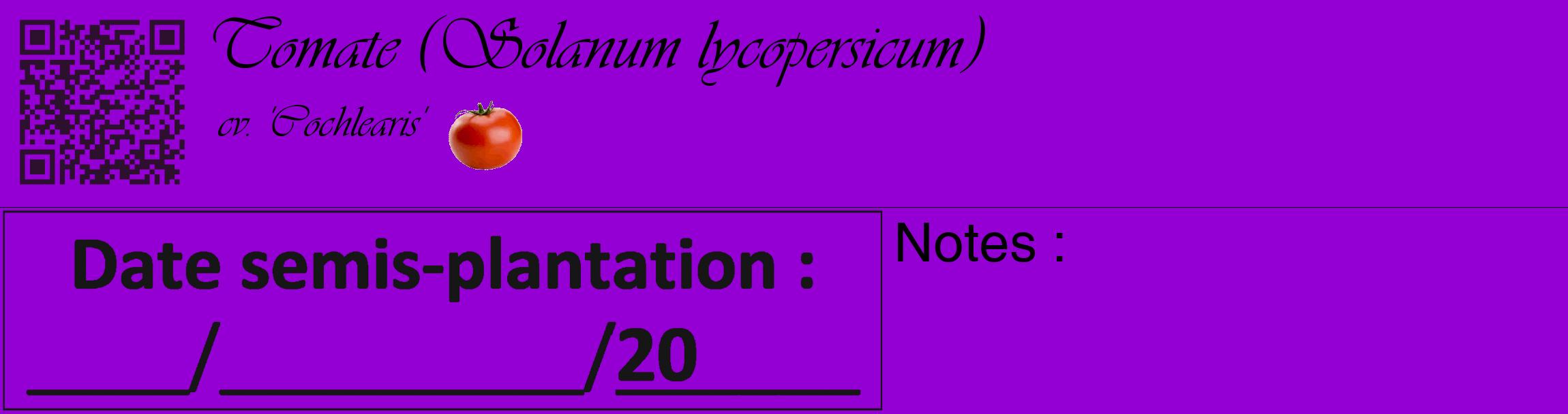 Étiquette de : Solanum lycopersicum cv. 'Cochlearis' - format c - style noire48_basique_basiqueviv avec qrcode et comestibilité simplifiée