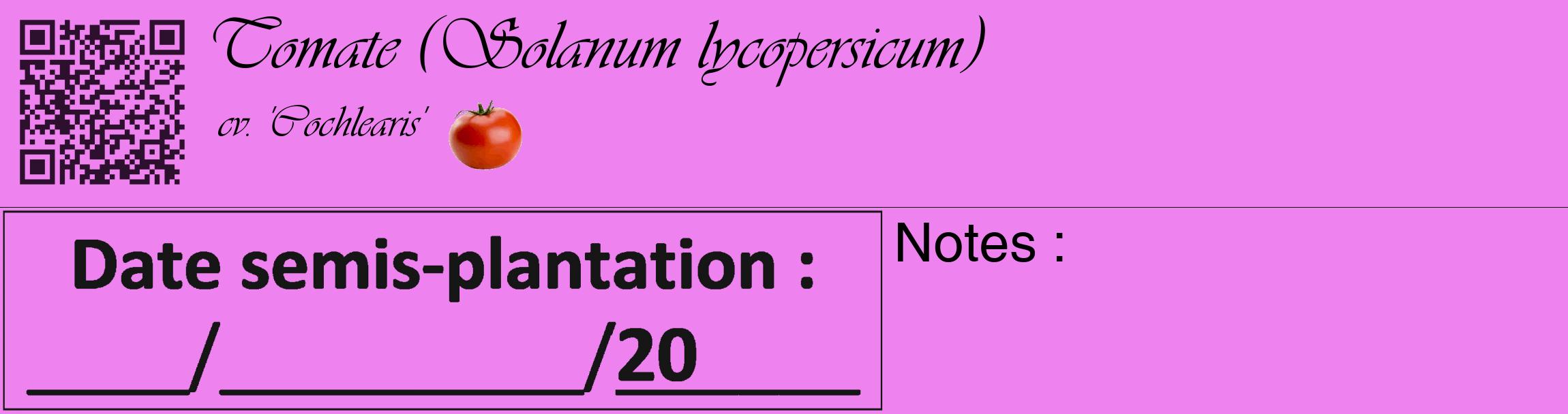 Étiquette de : Solanum lycopersicum cv. 'Cochlearis' - format c - style noire53_basique_basiqueviv avec qrcode et comestibilité simplifiée
