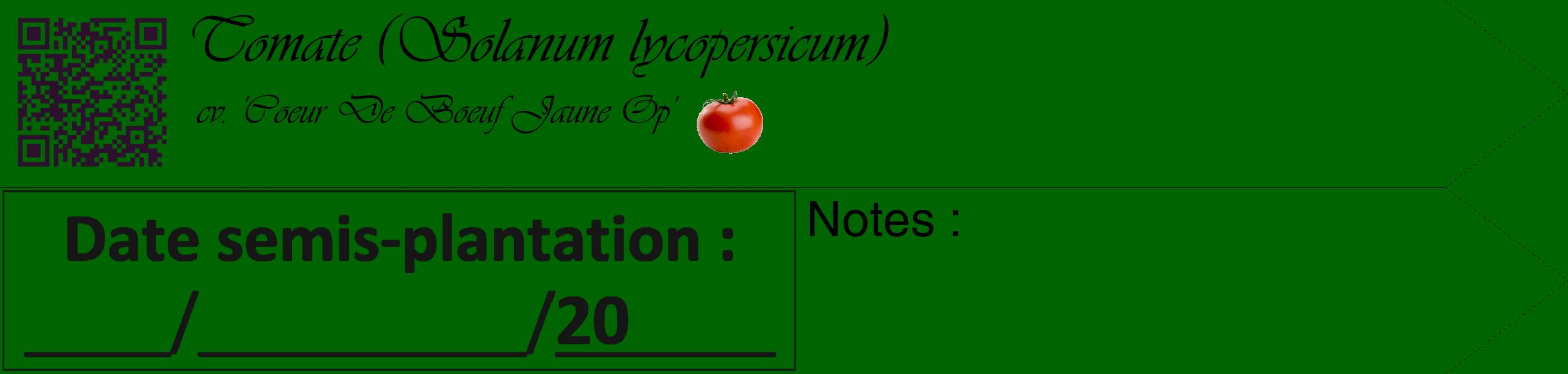 Étiquette de : Solanum lycopersicum cv. 'Coeur De Boeuf Jaune Op' - format c - style noire8simple_simple_simpleviv avec qrcode et comestibilité simplifiée