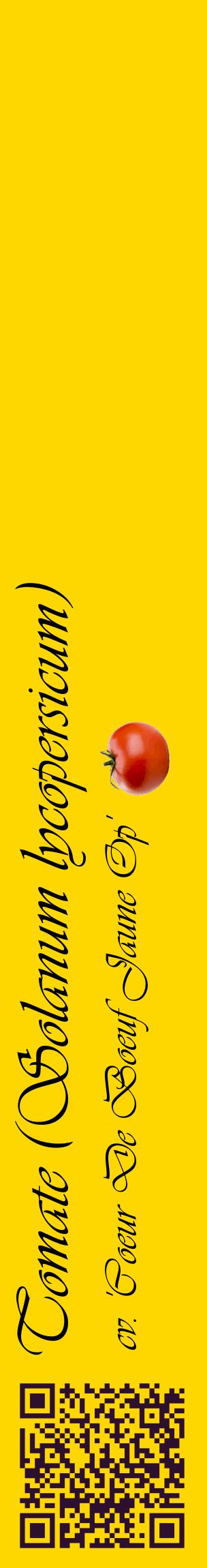 Étiquette de : Solanum lycopersicum cv. 'Coeur De Boeuf Jaune Op' - format c - style noire21_basiqueviv avec qrcode et comestibilité simplifiée