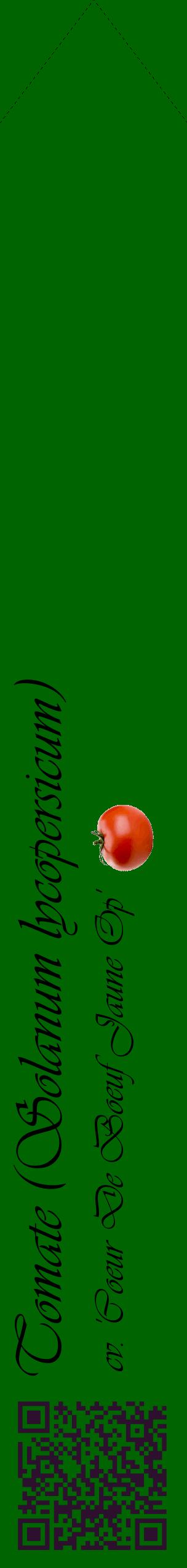Étiquette de : Solanum lycopersicum cv. 'Coeur De Boeuf Jaune Op' - format c - style noire8simple_simple_simpleviv avec qrcode et comestibilité simplifiée - position verticale