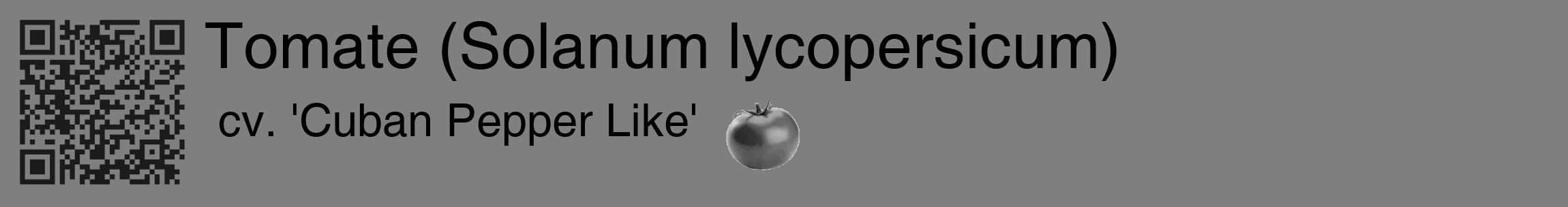 Étiquette de : Solanum lycopersicum cv. 'Cuban Pepper Like' - format c - style noire57_basique_basiquehel avec qrcode et comestibilité simplifiée