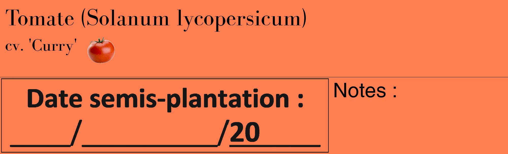 Étiquette de : Solanum lycopersicum cv. 'Curry' - format c - style noire24_basique_basiquebod avec comestibilité simplifiée