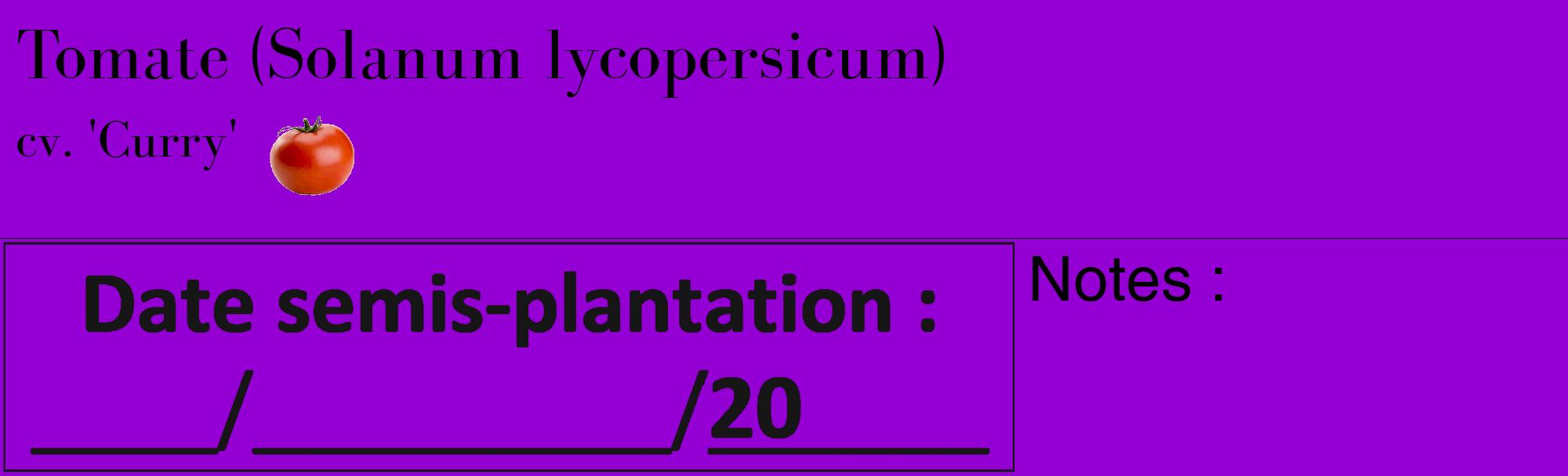 Étiquette de : Solanum lycopersicum cv. 'Curry' - format c - style noire48_basique_basiquebod avec comestibilité simplifiée