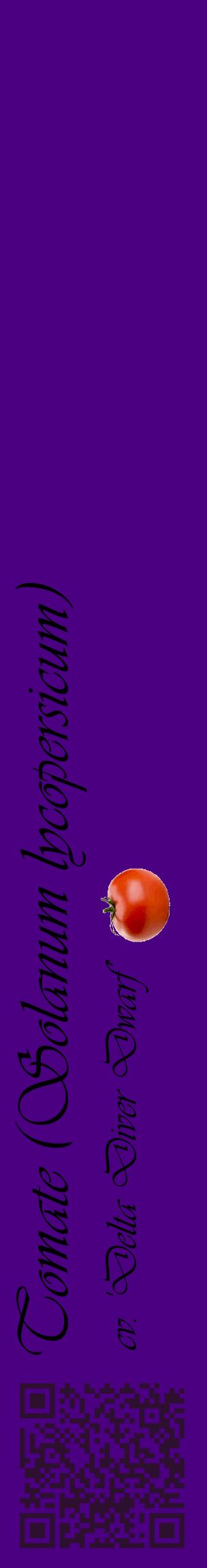 Étiquette de : Solanum lycopersicum cv. 'Delta Diver Dwarf' - format c - style noire47_basiqueviv avec qrcode et comestibilité simplifiée