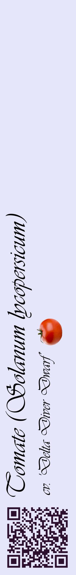 Étiquette de : Solanum lycopersicum cv. 'Delta Diver Dwarf' - format c - style noire55_basiqueviv avec qrcode et comestibilité simplifiée