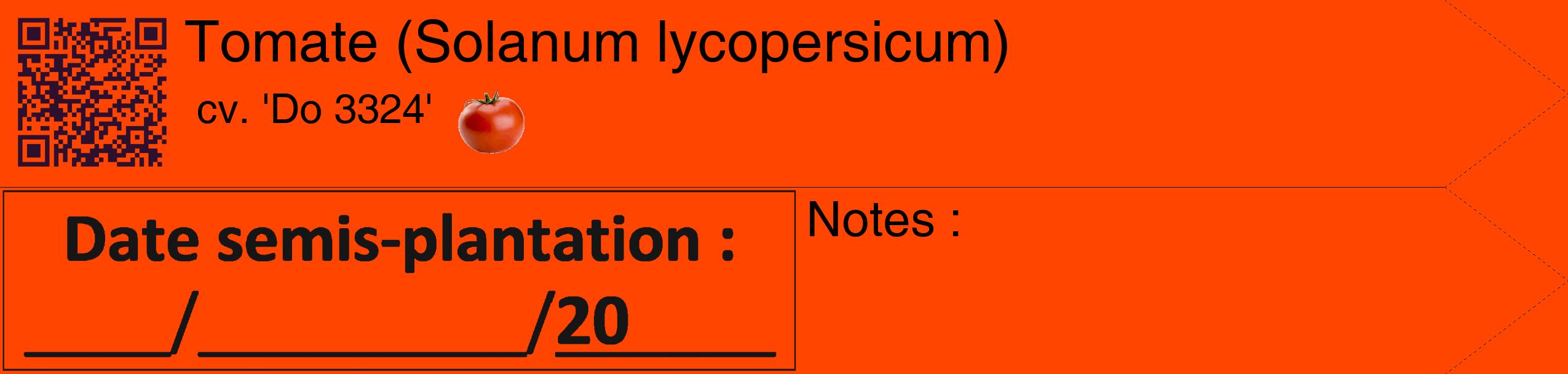 Étiquette de : Solanum lycopersicum cv. 'Do 3324' - format c - style noire26_simple_simplehel avec qrcode et comestibilité simplifiée