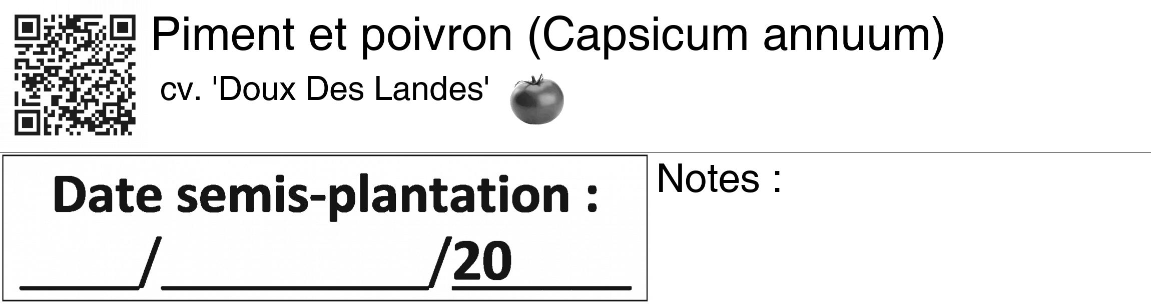 Étiquette de : Capsicum annuum cv. 'Doux Des Landes' - format c - style noire60_basiquegrrvhel avec qrcode et comestibilité simplifiée