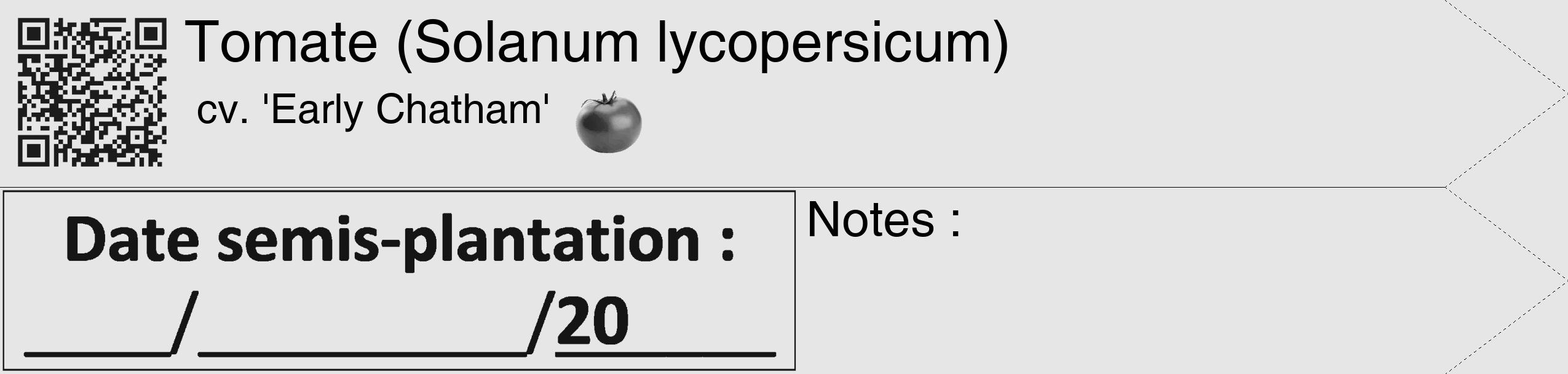 Étiquette de : Solanum lycopersicum cv. 'Early Chatham' - format c - style noire18_simple_simplehel avec qrcode et comestibilité simplifiée