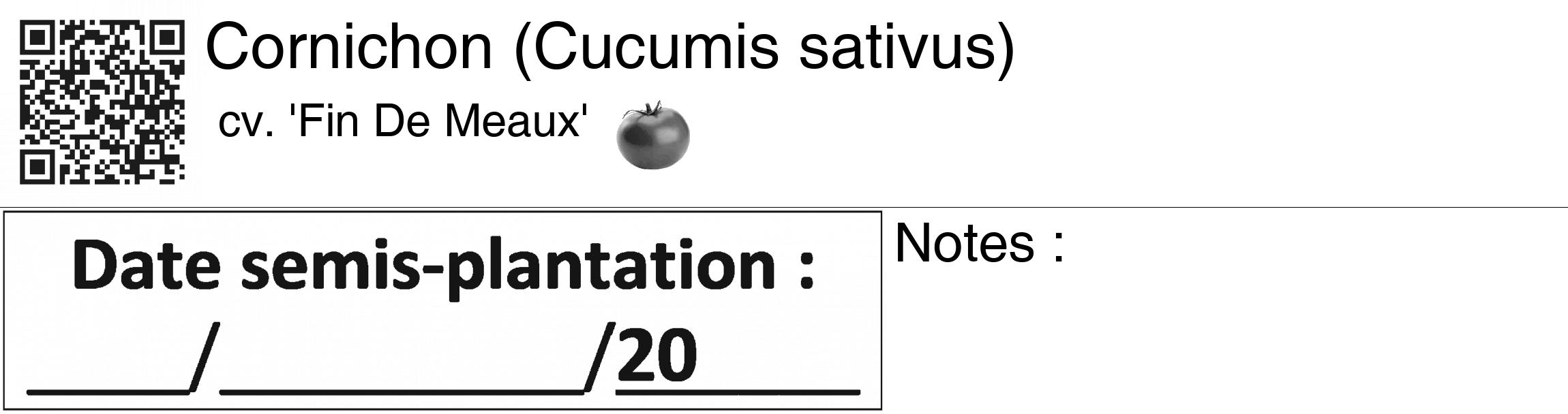 Étiquette de : Cucumis sativus cv. 'Fin De Meaux' - format c - style noire60_basiquegrrvhel avec qrcode et comestibilité simplifiée