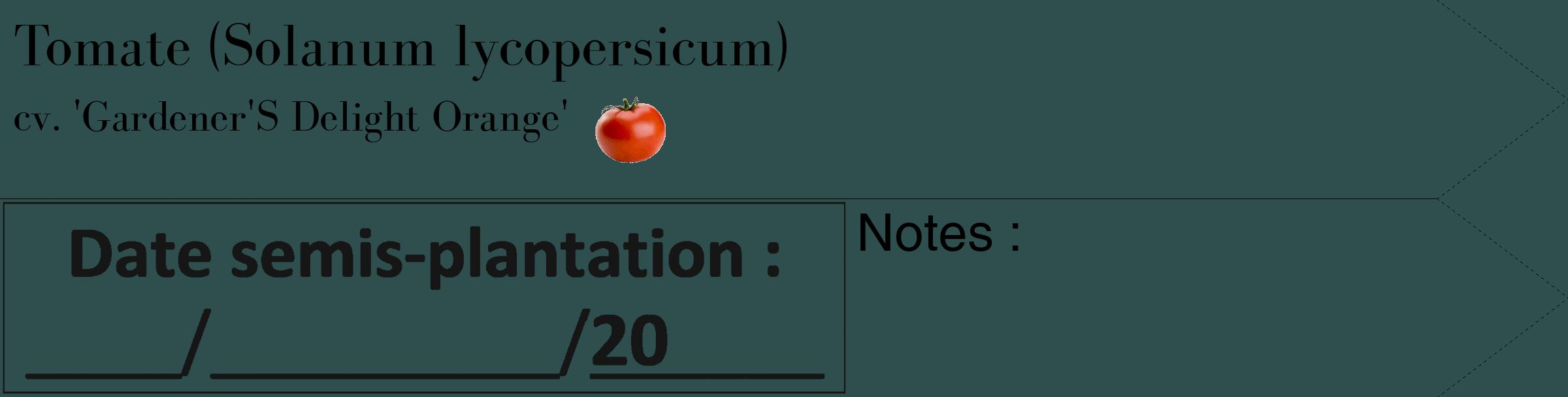 Étiquette de : Solanum lycopersicum cv. 'Gardener'S Delight Orange' - format c - style noire58_simple_simplebod avec comestibilité simplifiée