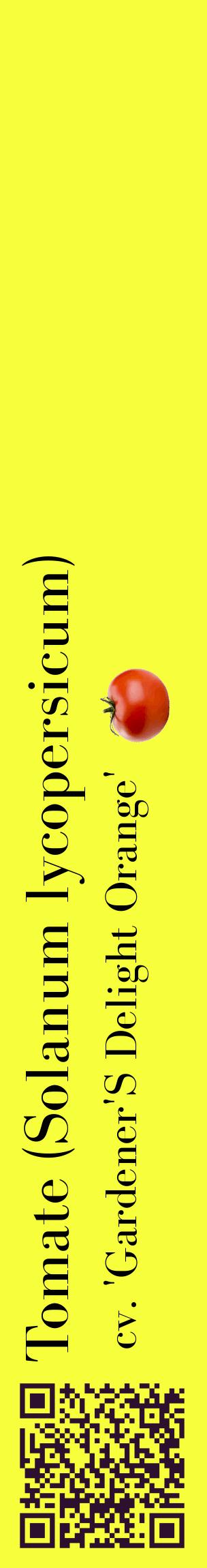 Étiquette de : Solanum lycopersicum cv. 'Gardener'S Delight Orange' - format c - style noire18_basiquebod avec qrcode et comestibilité simplifiée