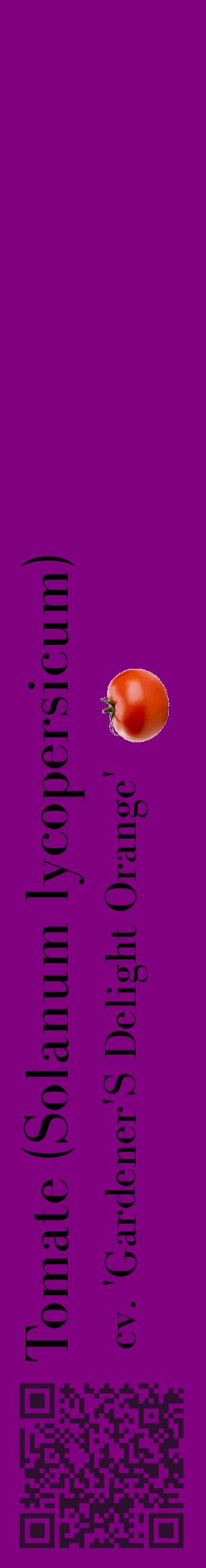 Étiquette de : Solanum lycopersicum cv. 'Gardener'S Delight Orange' - format c - style noire46_basiquebod avec qrcode et comestibilité simplifiée