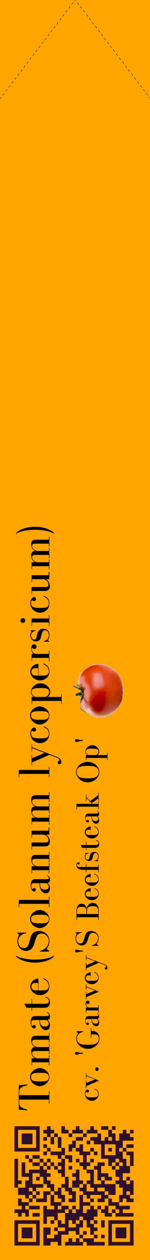Étiquette de : Solanum lycopersicum cv. 'Garvey'S Beefsteak Op' - format c - style noire22_simplebod avec qrcode et comestibilité simplifiée
