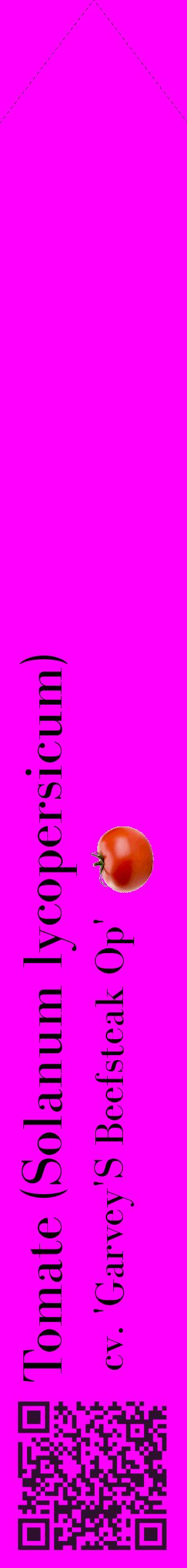 Étiquette de : Solanum lycopersicum cv. 'Garvey'S Beefsteak Op' - format c - style noire51_simplebod avec qrcode et comestibilité simplifiée