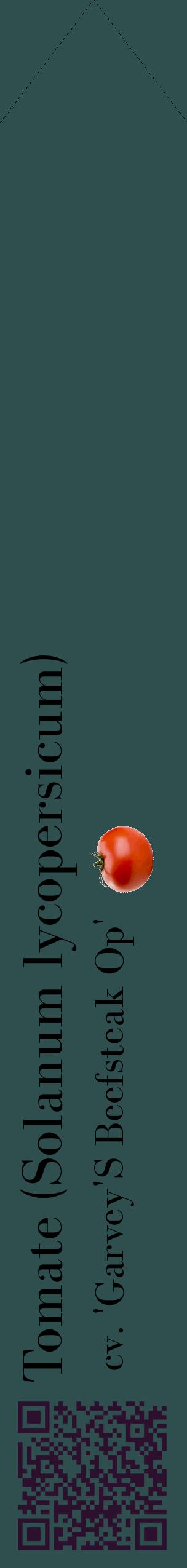 Étiquette de : Solanum lycopersicum cv. 'Garvey'S Beefsteak Op' - format c - style noire58_simplebod avec qrcode et comestibilité simplifiée