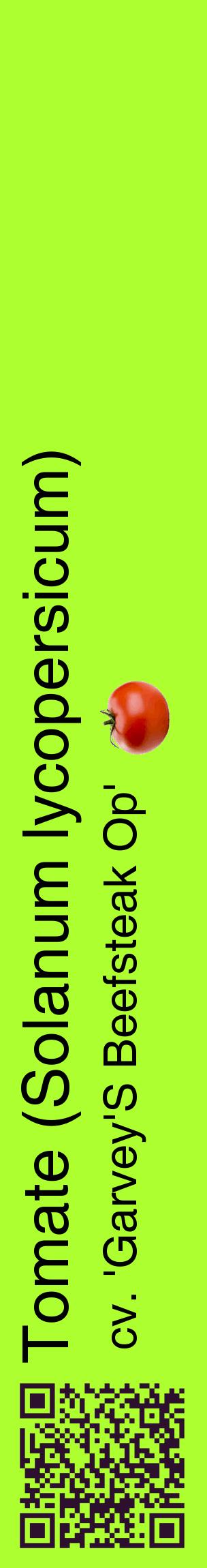 Étiquette de : Solanum lycopersicum cv. 'Garvey'S Beefsteak Op' - format c - style noire17_basiquehel avec qrcode et comestibilité simplifiée