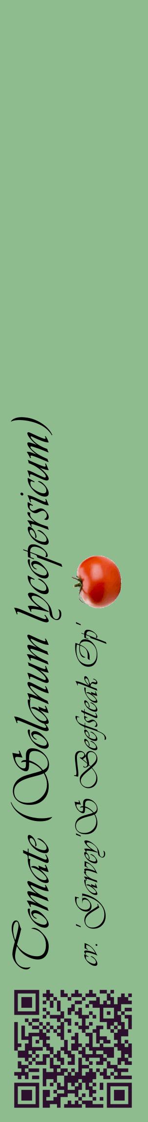 Étiquette de : Solanum lycopersicum cv. 'Garvey'S Beefsteak Op' - format c - style noire13_basiqueviv avec qrcode et comestibilité simplifiée