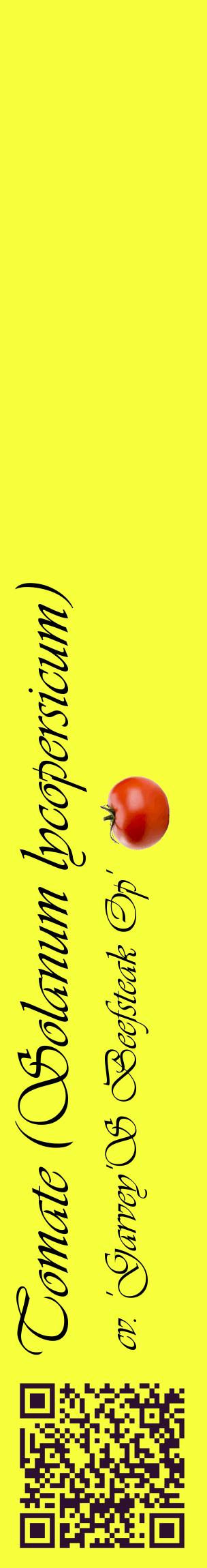 Étiquette de : Solanum lycopersicum cv. 'Garvey'S Beefsteak Op' - format c - style noire18_basiqueviv avec qrcode et comestibilité simplifiée
