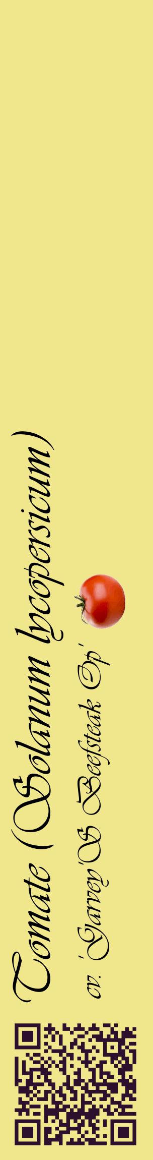 Étiquette de : Solanum lycopersicum cv. 'Garvey'S Beefsteak Op' - format c - style noire20_basiqueviv avec qrcode et comestibilité simplifiée