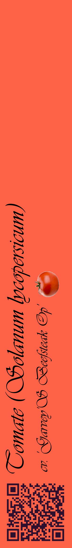 Étiquette de : Solanum lycopersicum cv. 'Garvey'S Beefsteak Op' - format c - style noire25_basiqueviv avec qrcode et comestibilité simplifiée