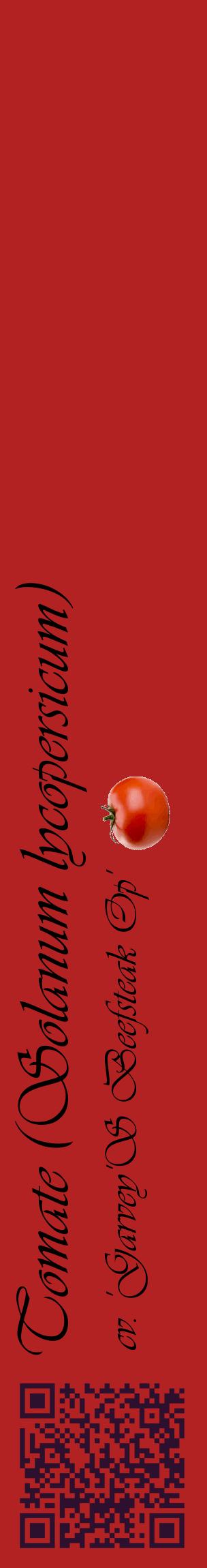 Étiquette de : Solanum lycopersicum cv. 'Garvey'S Beefsteak Op' - format c - style noire28_basiqueviv avec qrcode et comestibilité simplifiée