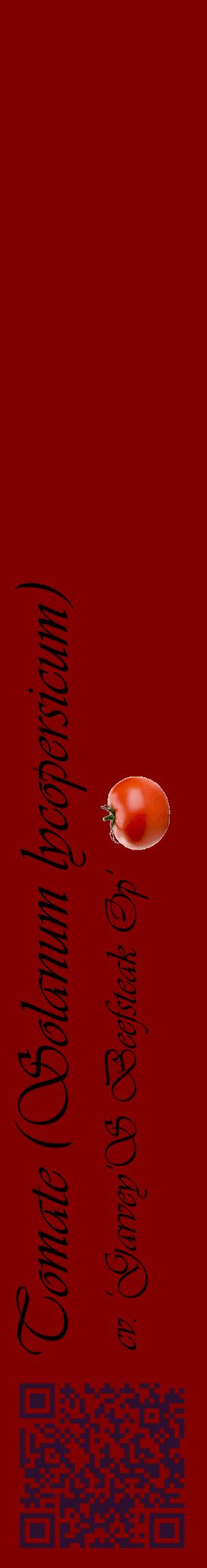 Étiquette de : Solanum lycopersicum cv. 'Garvey'S Beefsteak Op' - format c - style noire29_basiqueviv avec qrcode et comestibilité simplifiée