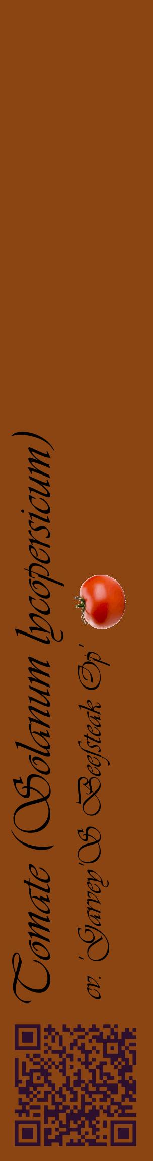 Étiquette de : Solanum lycopersicum cv. 'Garvey'S Beefsteak Op' - format c - style noire30basique_basique_basiqueviv avec qrcode et comestibilité simplifiée - position verticale