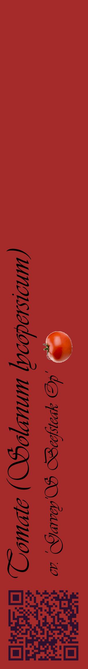 Étiquette de : Solanum lycopersicum cv. 'Garvey'S Beefsteak Op' - format c - style noire33_basiqueviv avec qrcode et comestibilité simplifiée