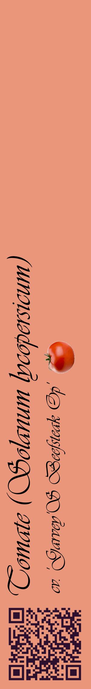 Étiquette de : Solanum lycopersicum cv. 'Garvey'S Beefsteak Op' - format c - style noire37_basiqueviv avec qrcode et comestibilité simplifiée