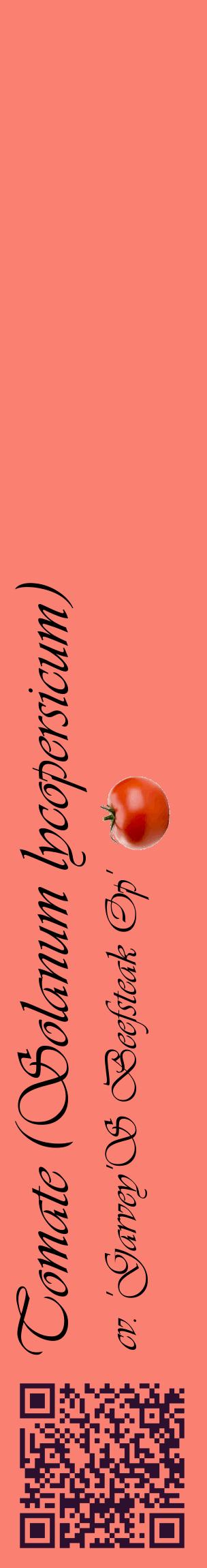 Étiquette de : Solanum lycopersicum cv. 'Garvey'S Beefsteak Op' - format c - style noire38_basiqueviv avec qrcode et comestibilité simplifiée