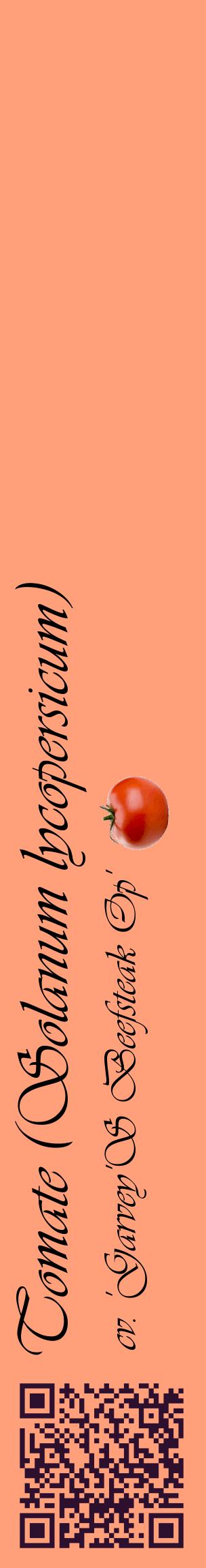 Étiquette de : Solanum lycopersicum cv. 'Garvey'S Beefsteak Op' - format c - style noire39_basiqueviv avec qrcode et comestibilité simplifiée